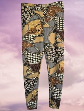 🖤Vintage Houndstooth Leopard Polka Dots Paisley Faux Fur-Lined Leggings Pants🖤